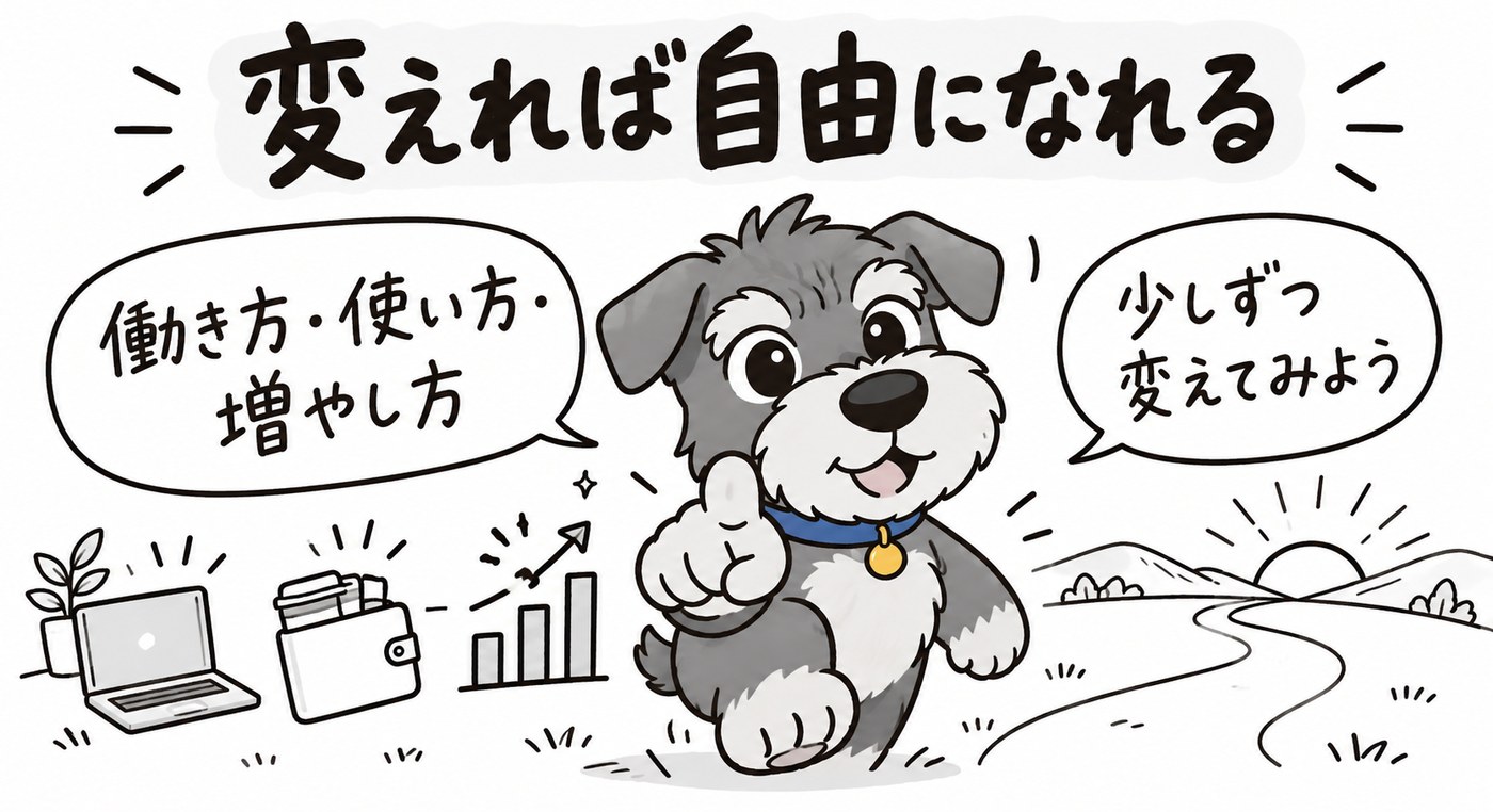 働き方、使い方、増やし方を少しずつ変えることで、自由に近づけます。