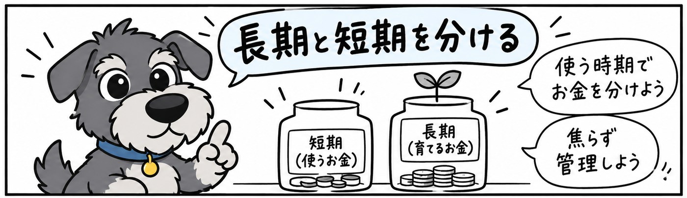 使う時期によって、お金を長期と短期に分けて考えましょう。