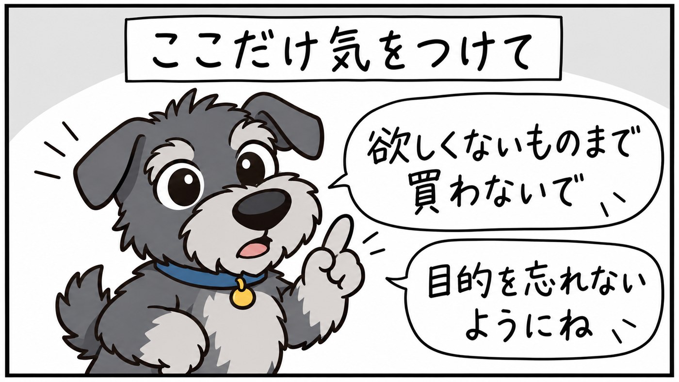 ポイント目的で欲しくないものまで買わないように。本来の目的(節約)を忘れないことが大切です。