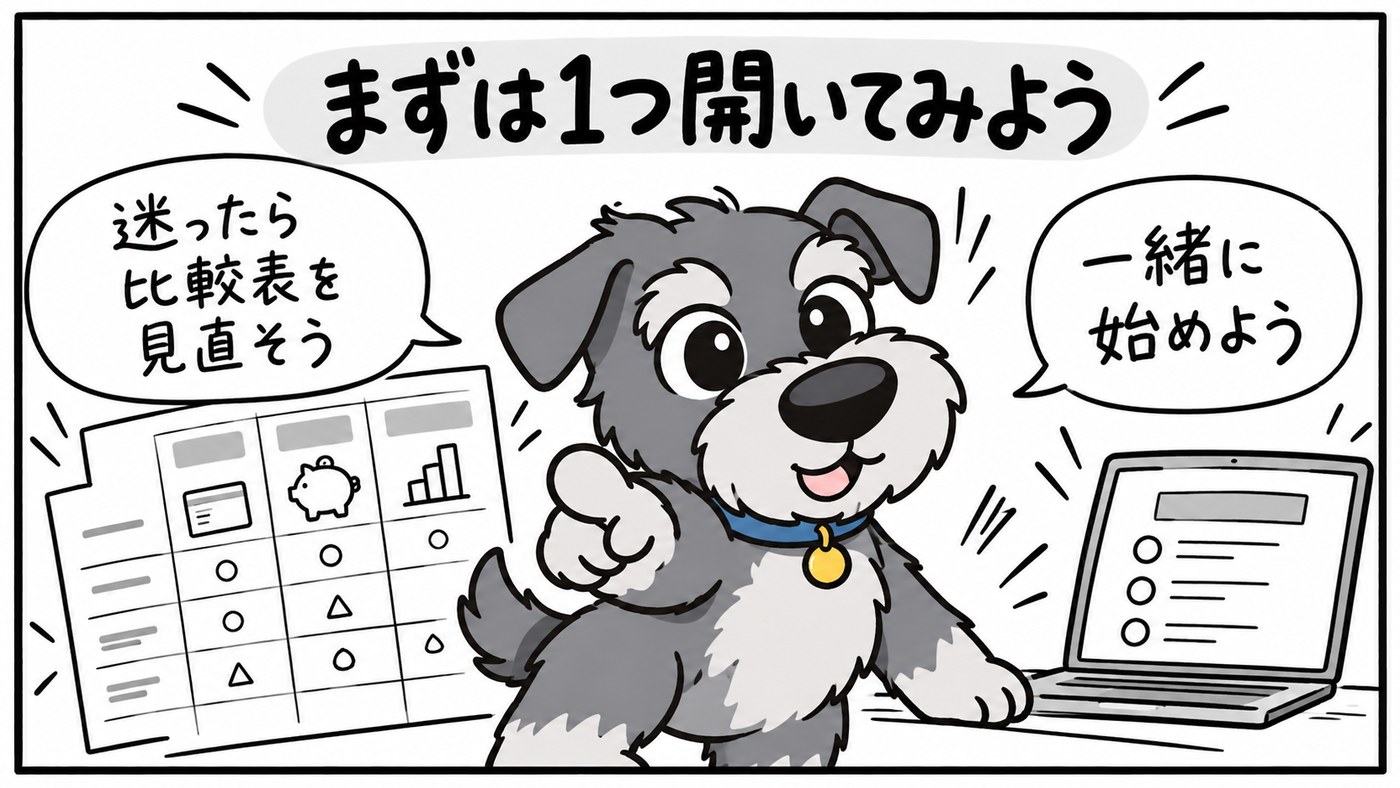 迷ったら比較表を見直して、まずは1つ口座を開いてみましょう。